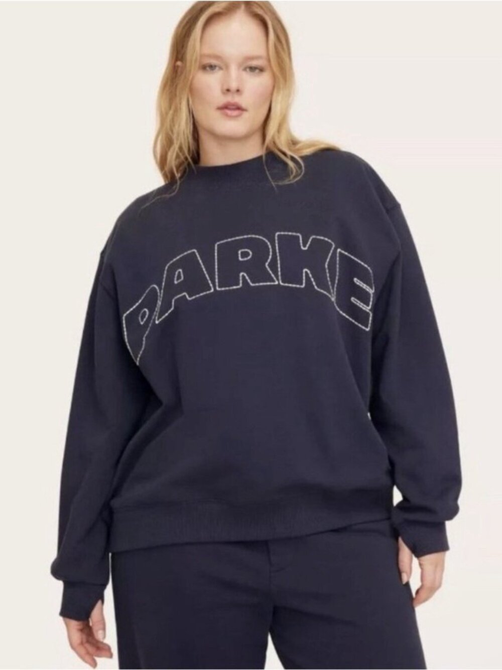 PARKE x Target Navy Blue Oversized Whipstitch Logo Mockneck Sweatshirt L/XL NWT